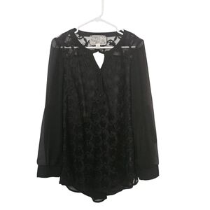 Nick & Mo Black Sheer Lace Blouse Long Sleeve Size M